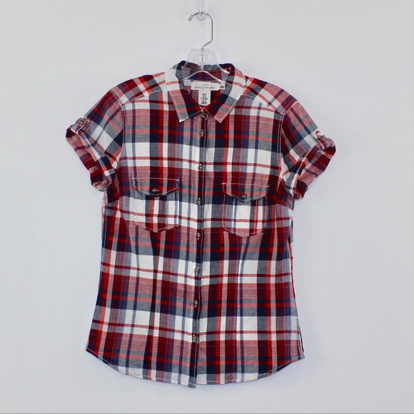 š H&M L.O.G.G. Short Sleeve Plaid Button Down Top